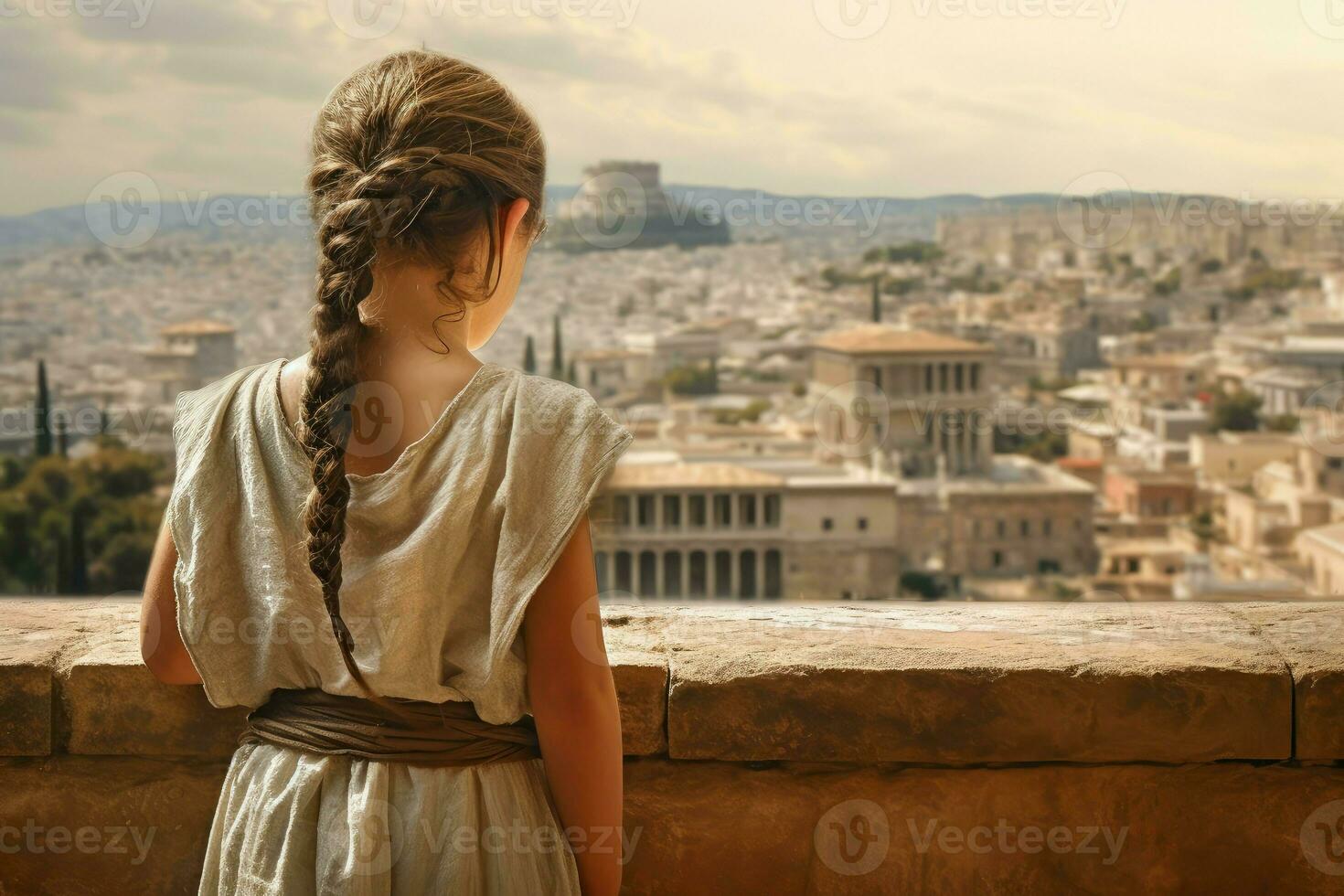 criança menina antigo grego cidade. gerar ai foto