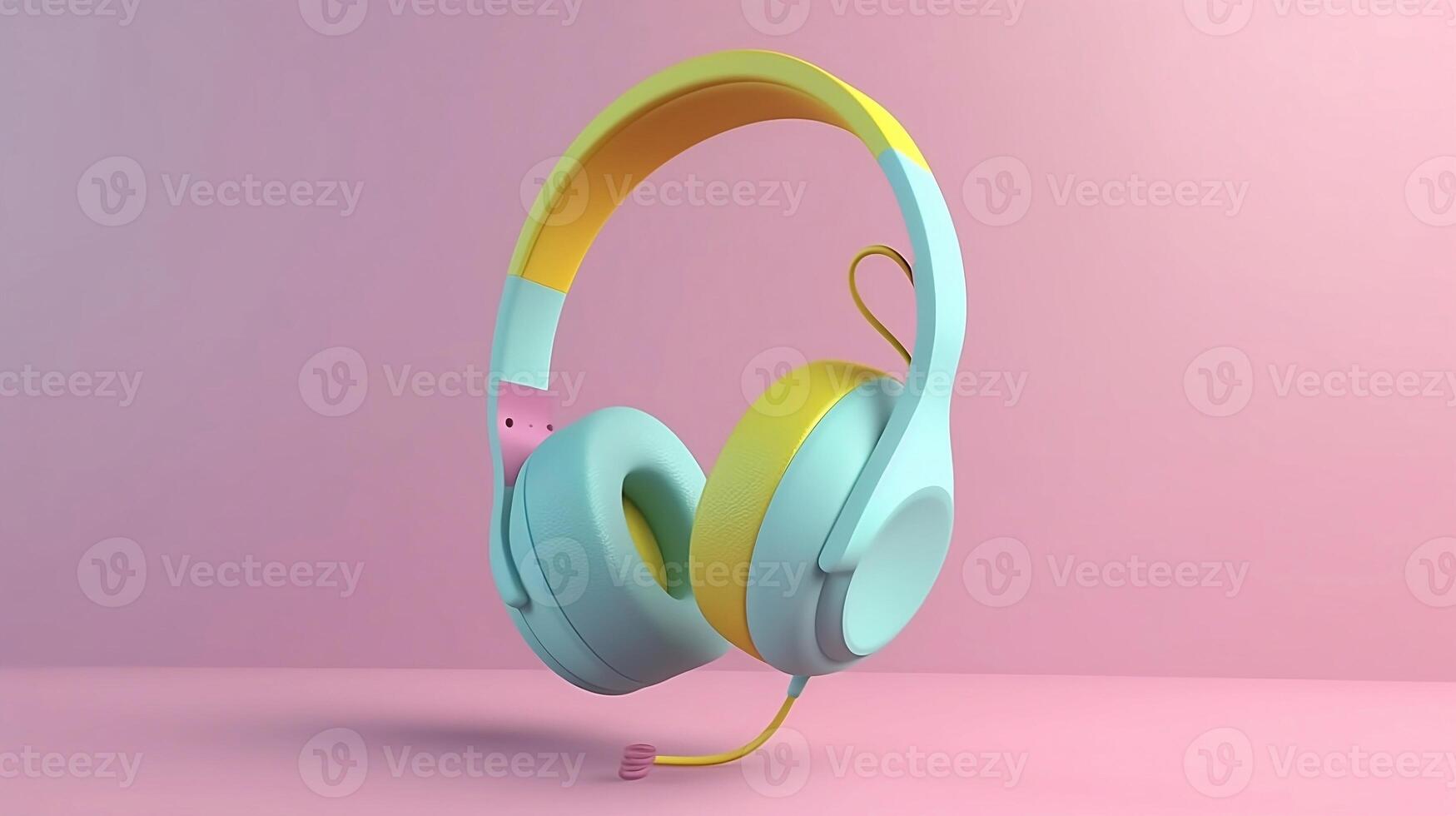 3d Renderização do fones de ouvido em pastel fundo. música conceito. generativo ai foto. foto