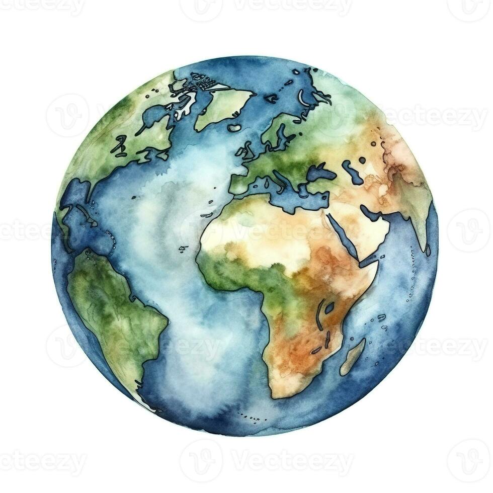 aguarela planeta terra ícone em branco fundo. terra dia ou meio Ambiente conservação conceito. Salve  verde planeta conceito foto
