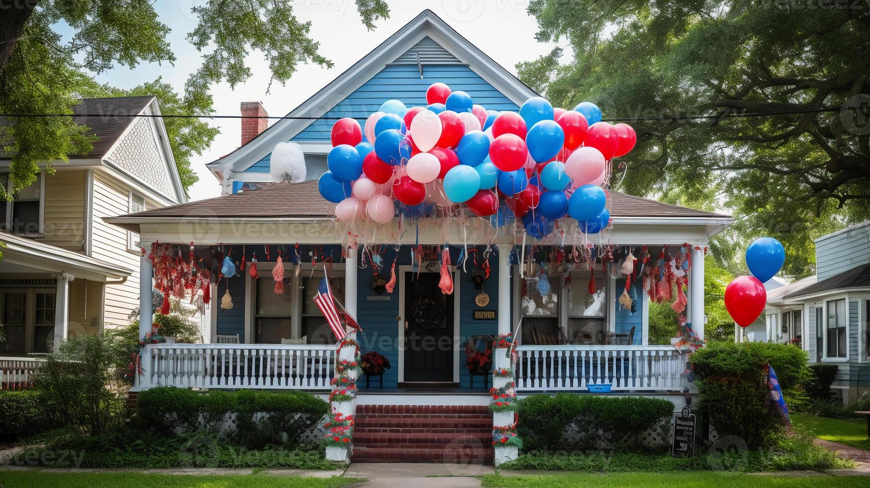 decorado dentro vermelho branco e azul para 4º Julho celebração. ai generativo foto