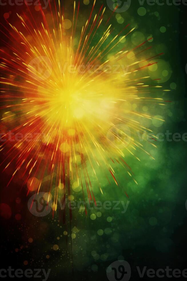 verde, vermelho, amarelo, fogos de artifício, independência dia abstrato poster fundo, copyspace. ai generativo foto