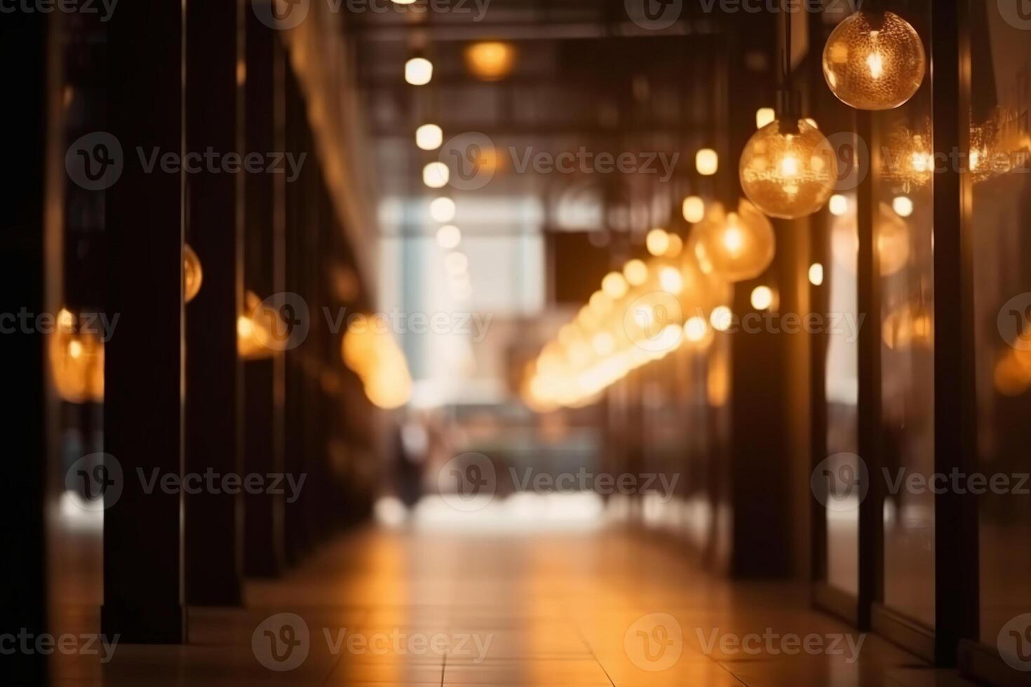 caloroso claro. borrão luz fundo às fazer compras dentro Shopping para o negócio fundo, embaçado abstrato bokeh às interior corredor,. ai generativo foto