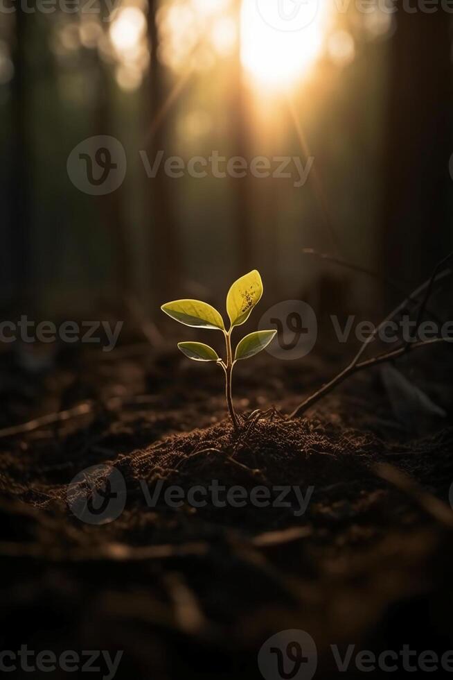 uma jovem plantar crescendo dentro luz solar. ai generativo foto