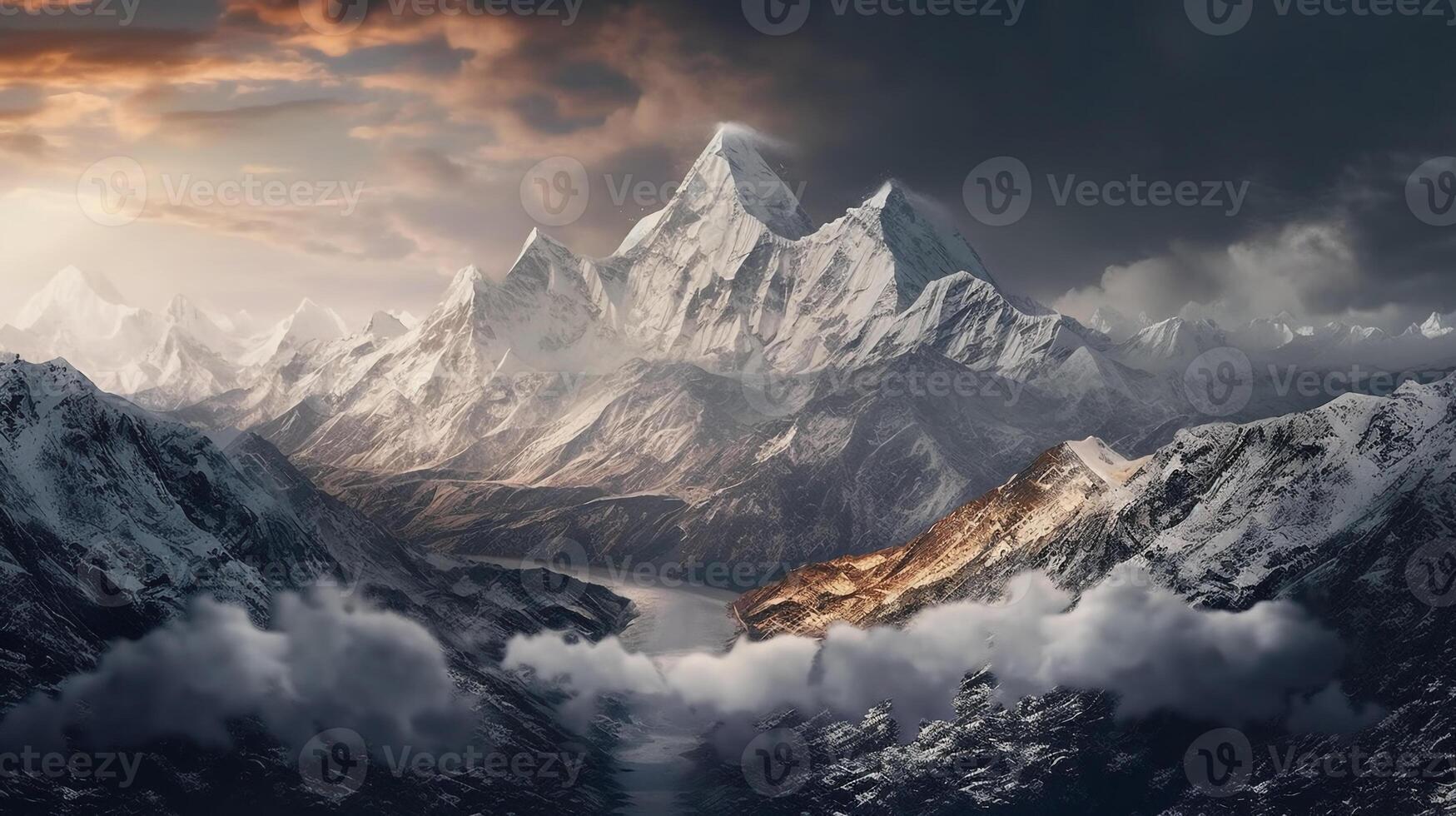 uma montar Everest, neve e magestic panorama. ai generativo foto