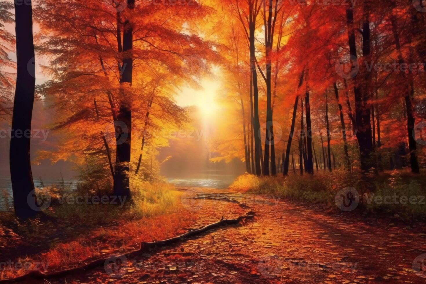 a a maioria lindo vermelho outono floresta dentro a mundo. ai generativo foto