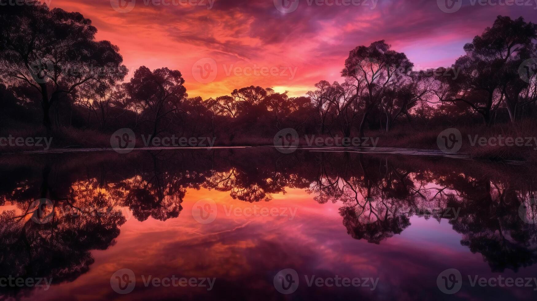 uma cena dentro que a inteira Rosa céu é refletido dentro a água. ai generativo foto