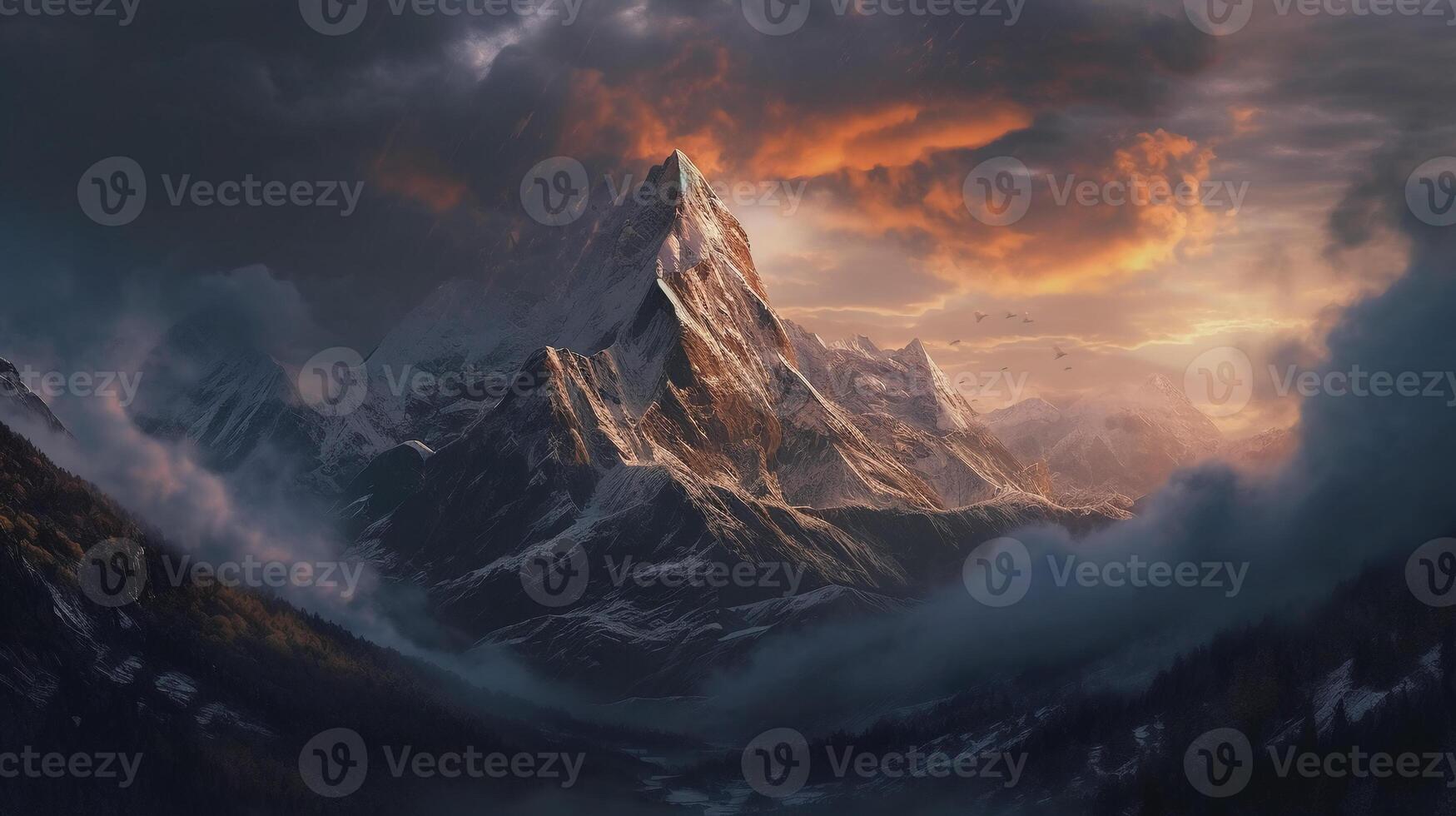 uma montar Everest, neve e magestic panorama. ai generativo foto