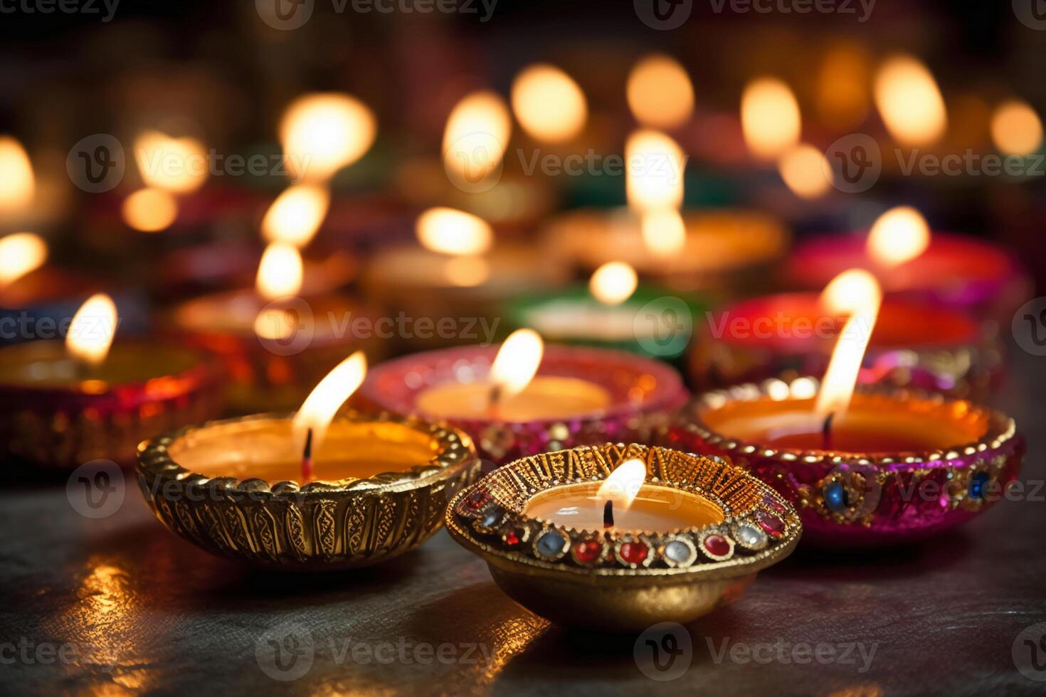 uma diya óleo lâmpada, diwali conceito, borrado hindu festival do luzes celebração fundo. ai generativo foto