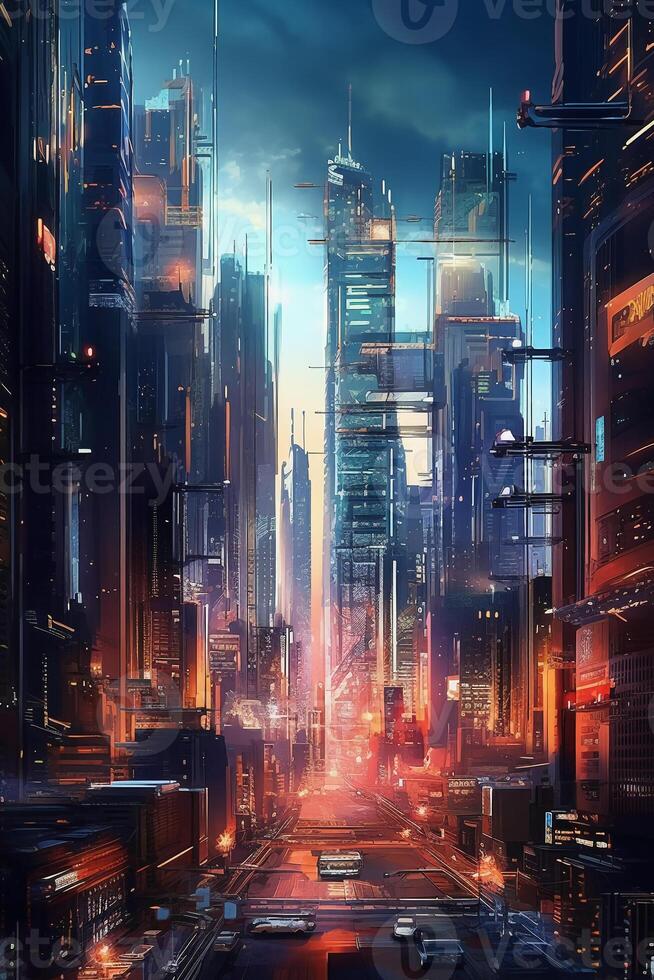 arquitetônico paisagem urbana desenhos exibindo uma futurista metrópole. ai generativo foto