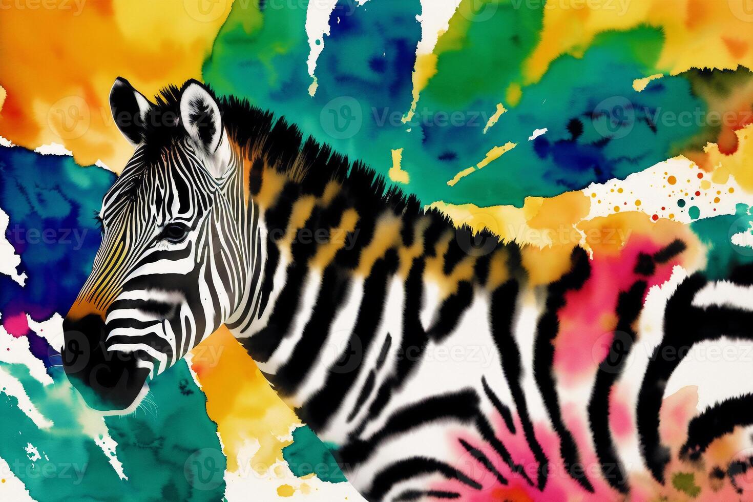 uma colorida pintura do uma zebra em abstrato aguarela fundo. aguarela pintar. generativo ai foto