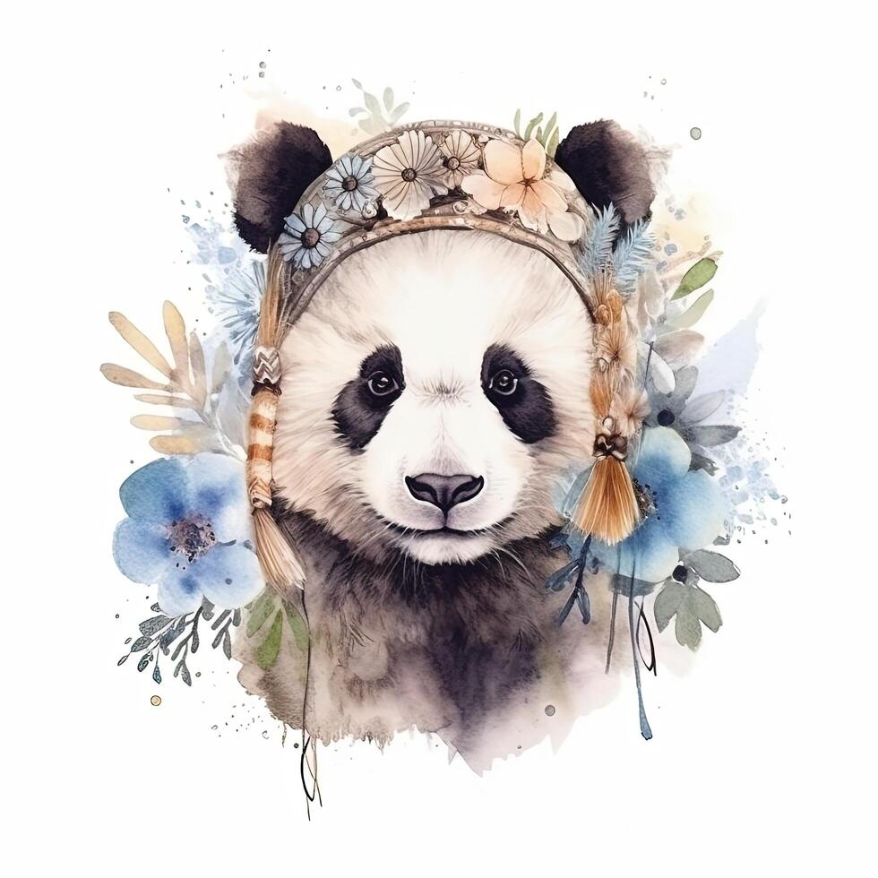 fofa aguarela panda. ilustração ai generativo foto