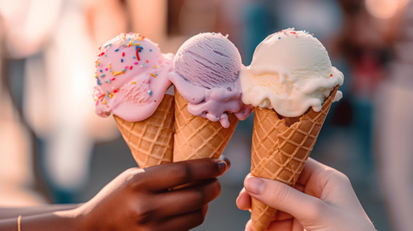 gelo creme cones mantido de uma branco homem' mãos ilustração ai generativo foto