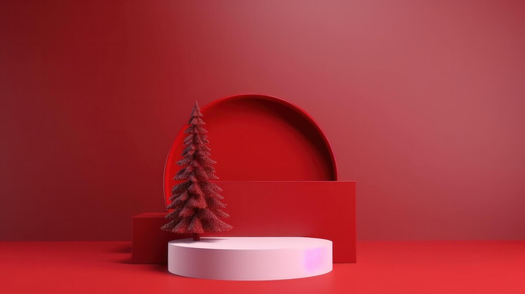 vermelho Natal pódio para produtos mostrar. ilustração ai generativo foto