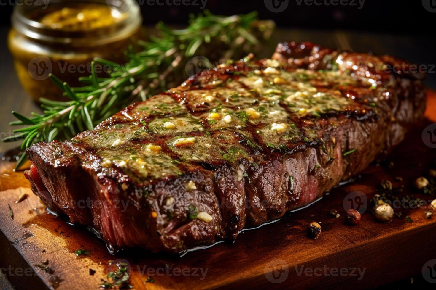 suculento grelhado bife temperado com manteiga e especiarias. ai generativo foto