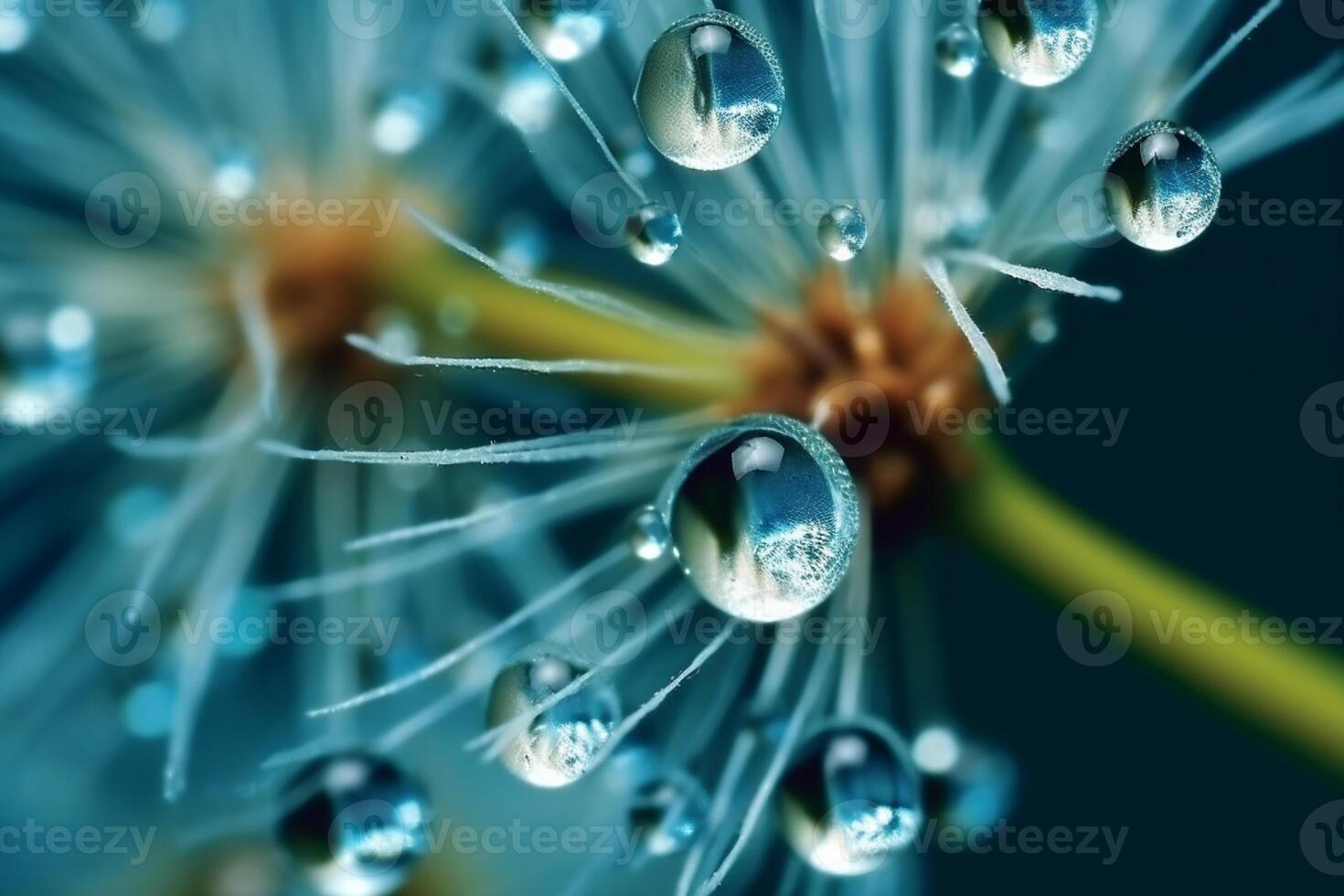 dente de leão com gotas do água em uma azul e turquesa lindo fundo, generativo ai foto