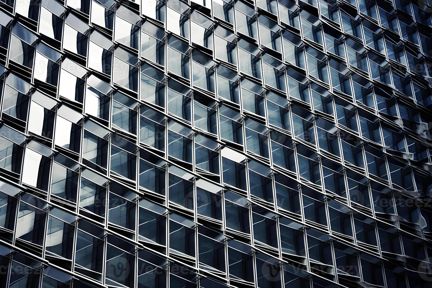 uma moderno construção carrinhos alta e orgulhoso, exibindo Está lustroso e Inovativa Projeto através Está matriz do Mais que 100 vidro janelas, conjunto contra uma deslumbrante azul reflexivo fundo. generativo ai foto