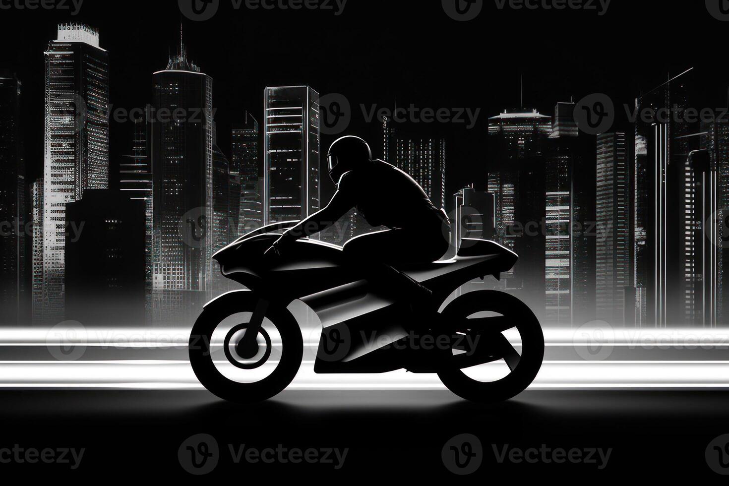 motociclista em uma Esportes bicicleta em branco Preto fundo generativo ai foto