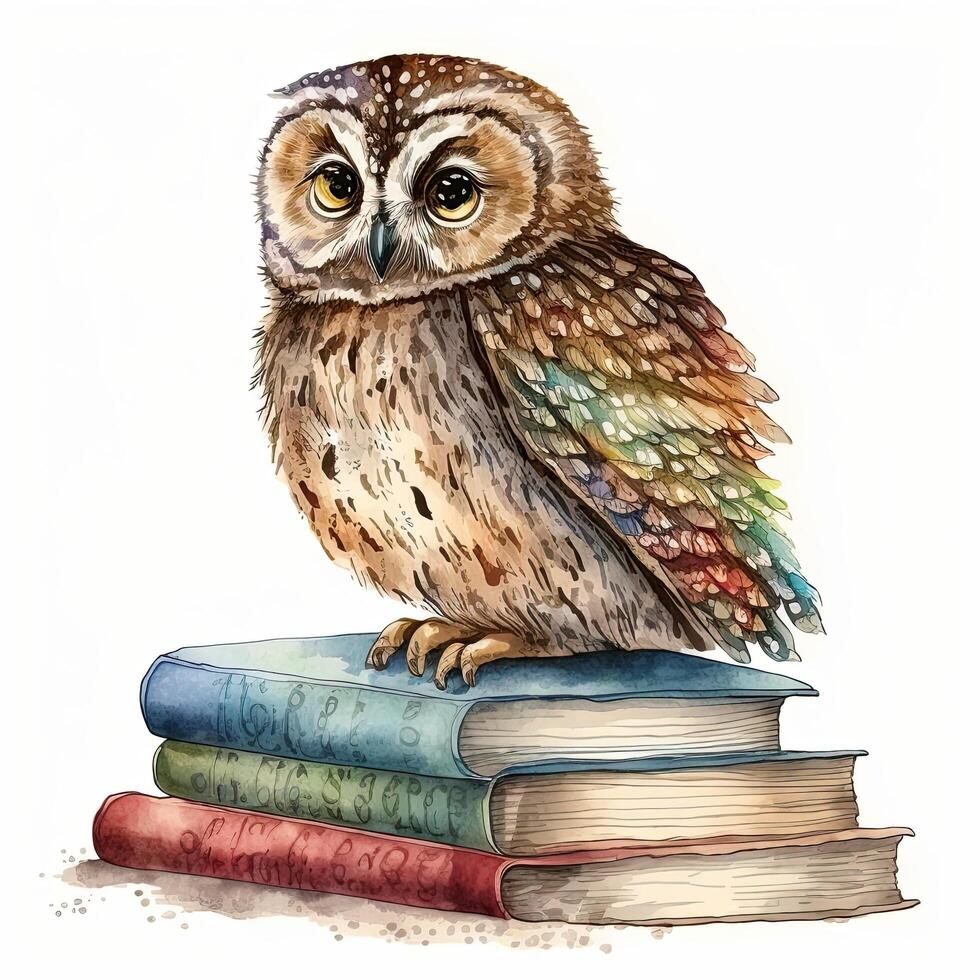 aguarela coruja com livros isolado. ilustração ai generativo foto