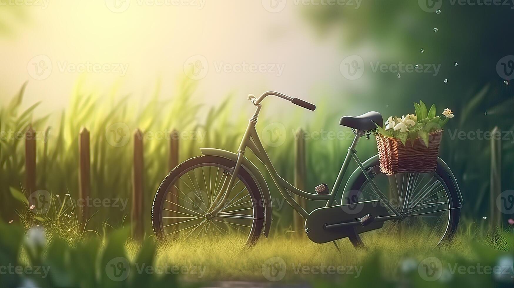 lindo panorama imagem com uma bicicleta às a parque. generativo ai. foto