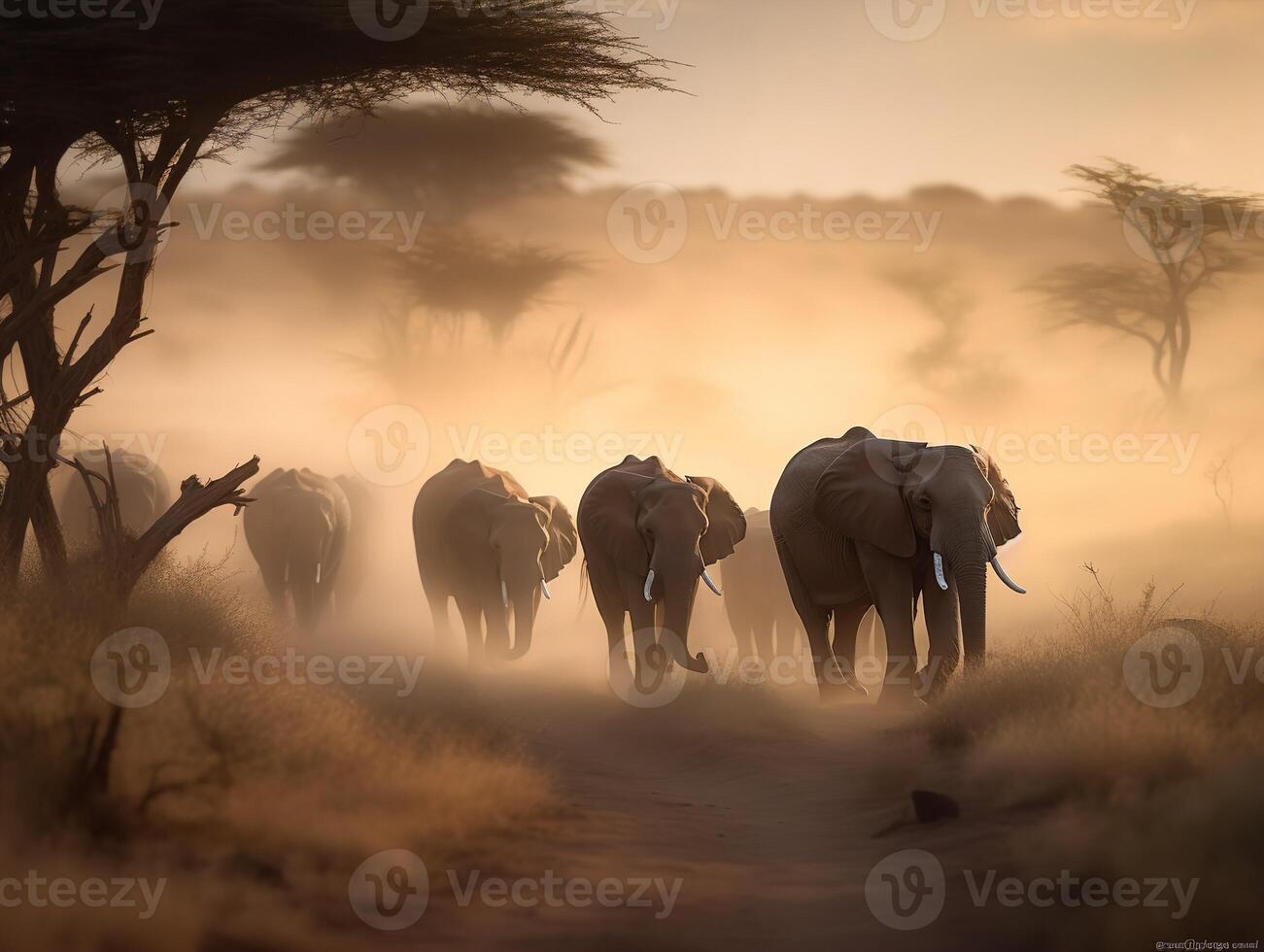 uma família do elefantes cruzando a serengeti foto