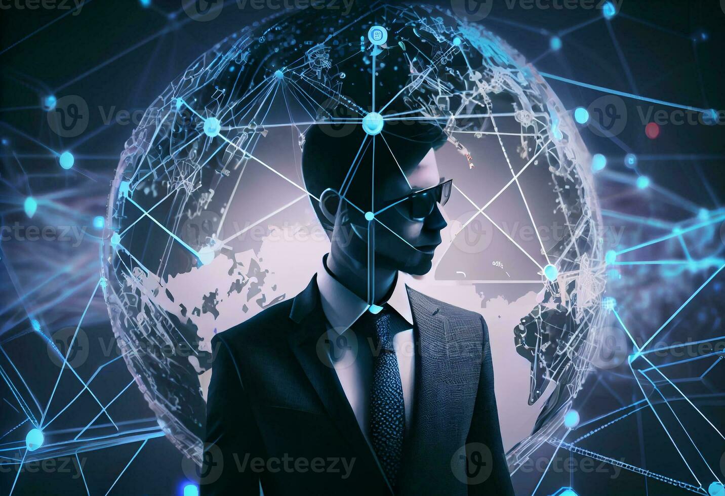 computador gerado meio Ambiente rede conectando , homem de negocios virtual realidade em social meios de comunicação com blockchain. gerar ai foto