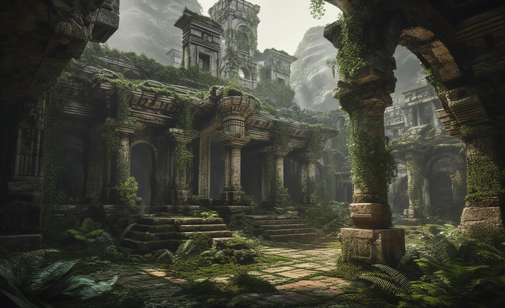 generativo ai ilustração do antigo têmpora ruínas dentro uma selva foto