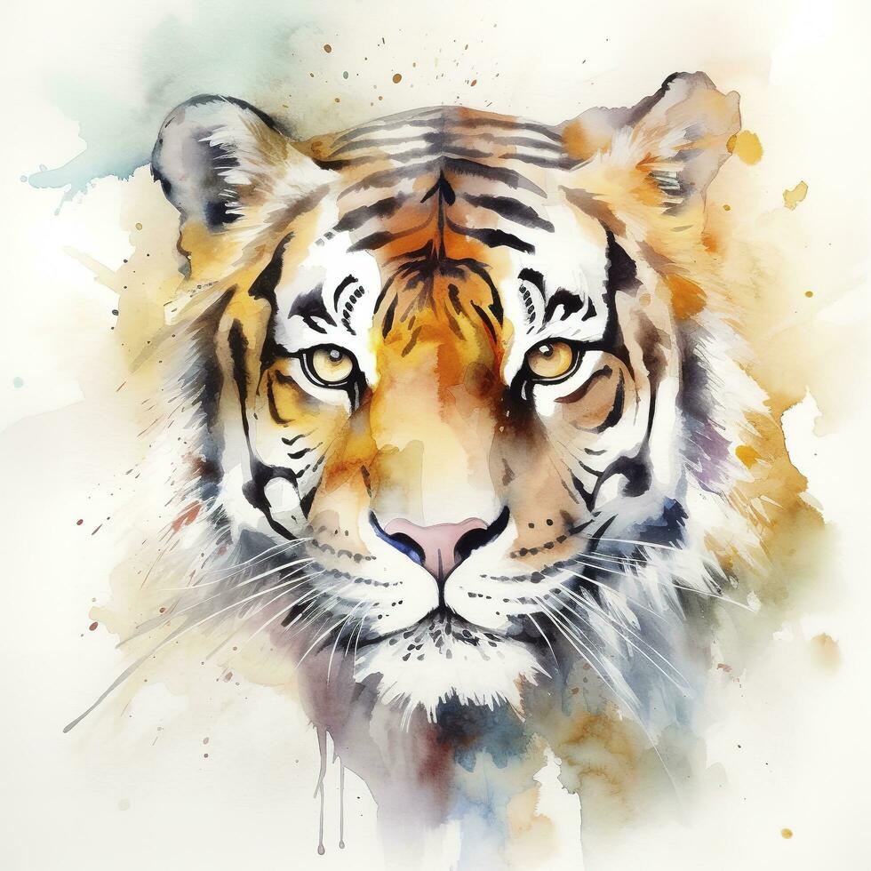 isolado tigre aguarela salpicos com tinta pintura, projeto arte, gerar ai foto