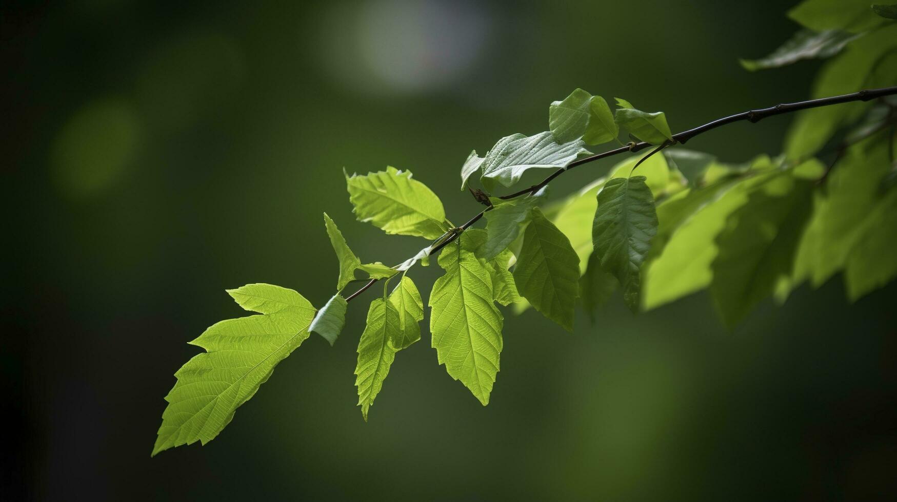 terra dia e mundo meio Ambiente dia, primavera, tropical árvore folhas e ramo com lindo verde floresta fundo, gerar ai foto