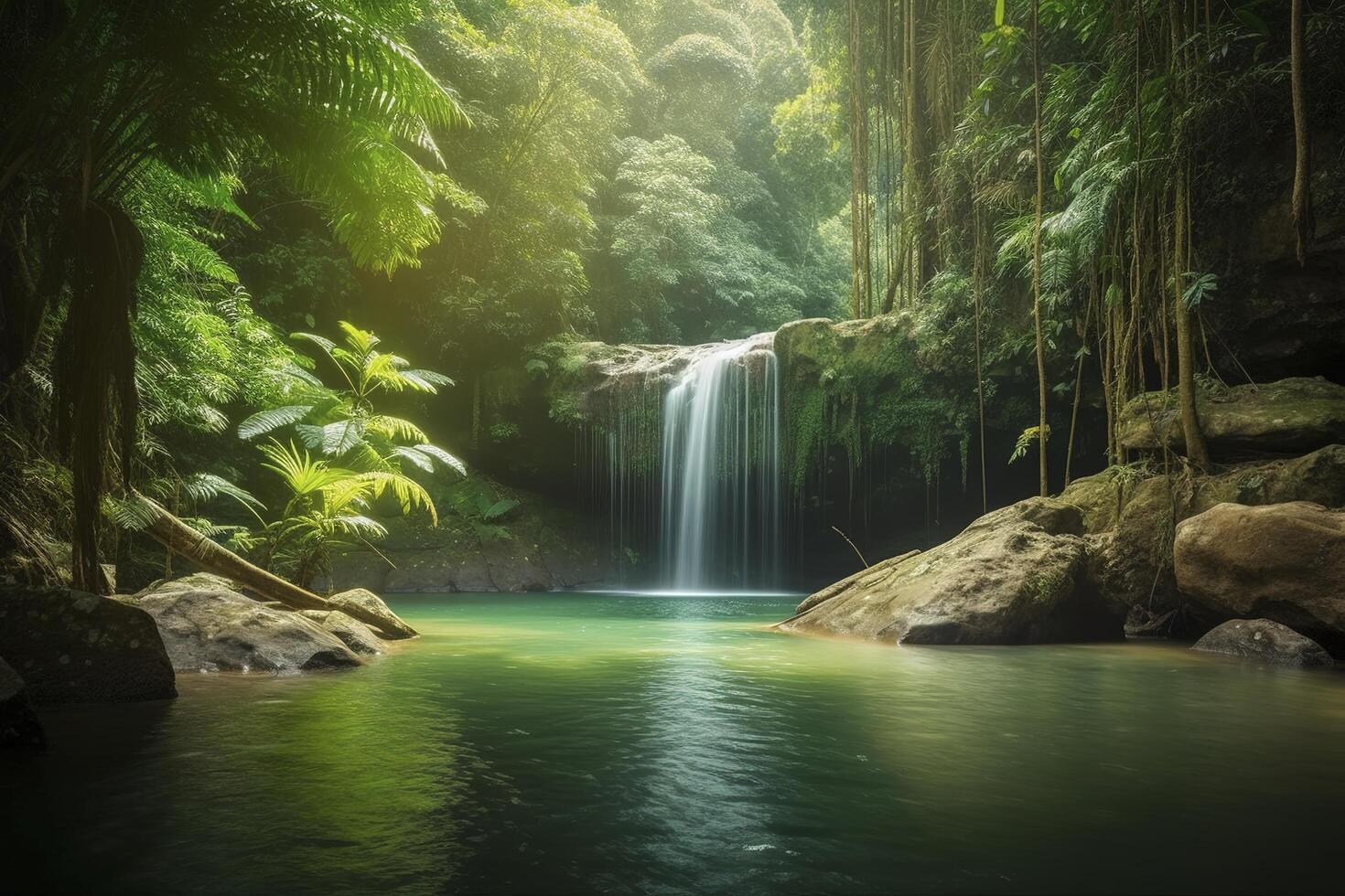 cascata dentro uma tropical selva generativo ai foto