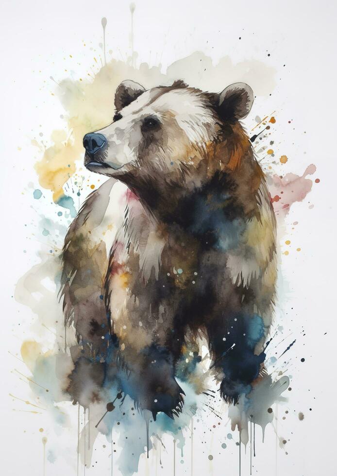 aguarela Urso pintura pintura estilizado pintura papel de parede minimalismo Castanho Urso panorama verão pedras, gerar ai foto