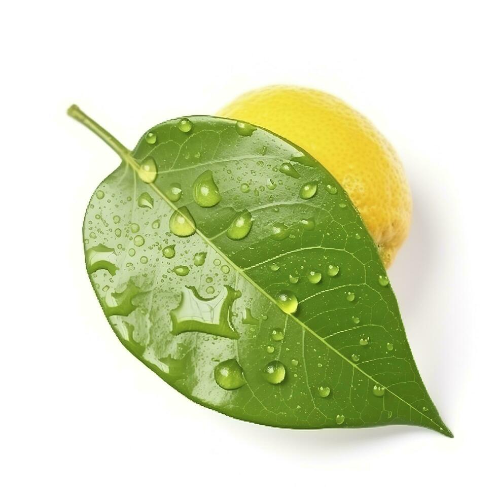 citrino limão folha com água gotas isolado em branco fundo, gerar ai foto