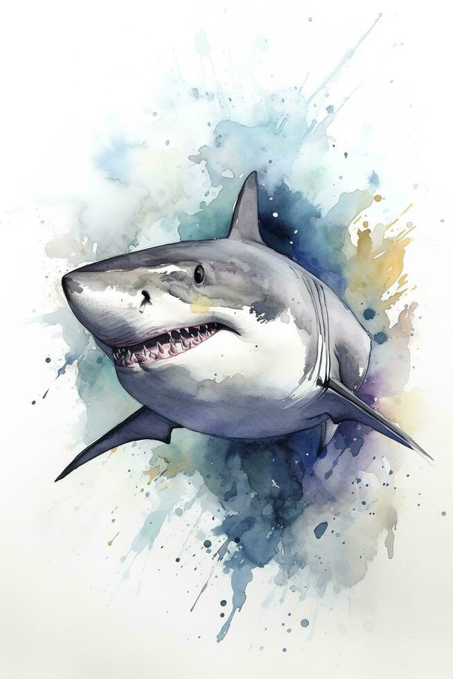 branco Tubarão marinho predador grande aberto boca,, gerar ai foto