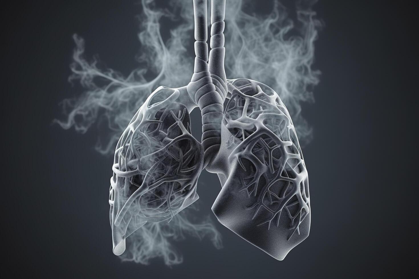 humano pulmões com fumaça, pulmão doença a partir de fumar, PM 2,5 e ar poluição, humano pulmão modelo doença, pulmão Câncer, e pulmão doença, generativo ai foto