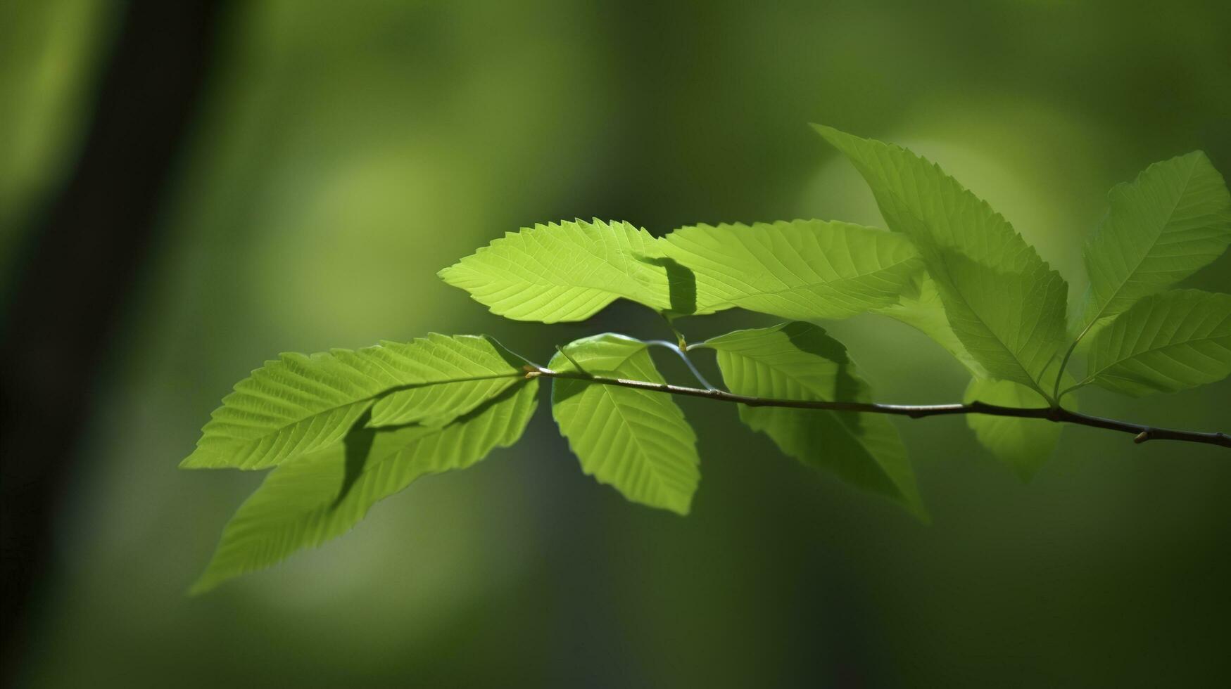 terra dia e mundo meio Ambiente dia, primavera, tropical árvore folhas e ramo com lindo verde floresta fundo, gerar ai foto