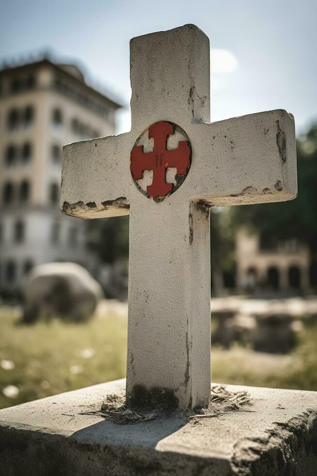 Páscoa a símbolo do a Cruz a ressurreição do Jesus Cristo dentro Sombrio cores, gerar ai foto