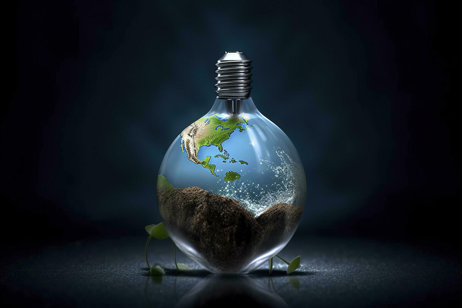 ecologia e mundo água dia , luz lâmpada idia com de Meio Ambiente proteção e Salve  terra água , gerar ai foto