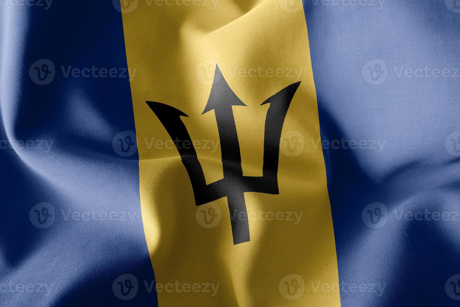 Renderização 3D ilustração closeup bandeira de barbados balançando no fundo da bandeira do vento foto