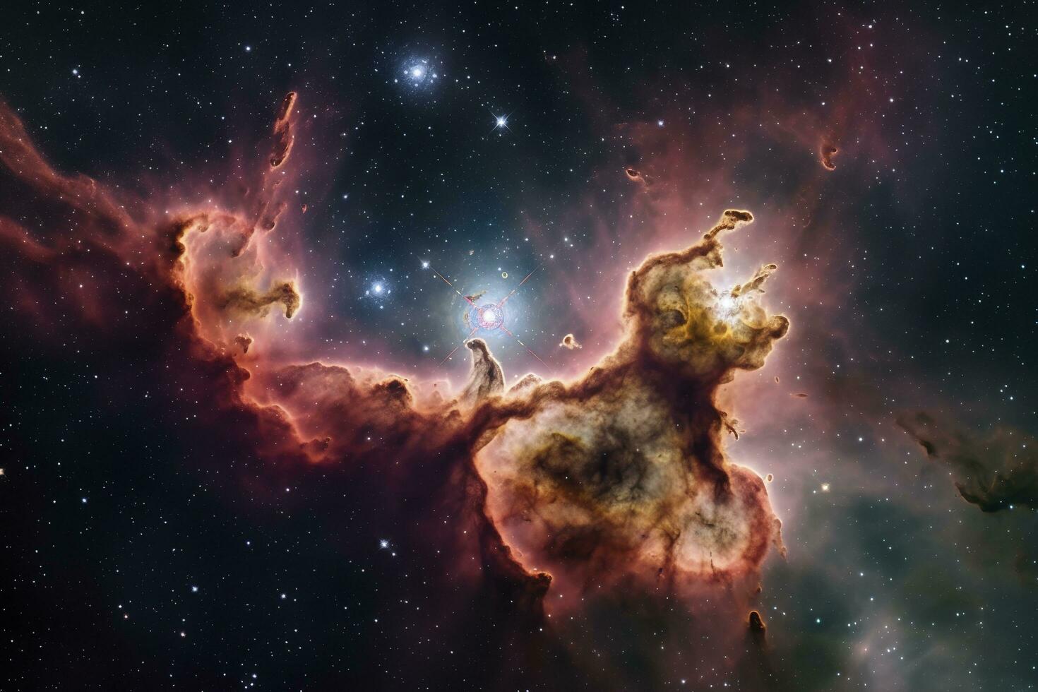 usando múltiplo exposições para crio uma detalhado e colorida imagem do a carina nebulosa, uma formação estelar região localizado dentro a sulista constelação Carina, gerar ai foto