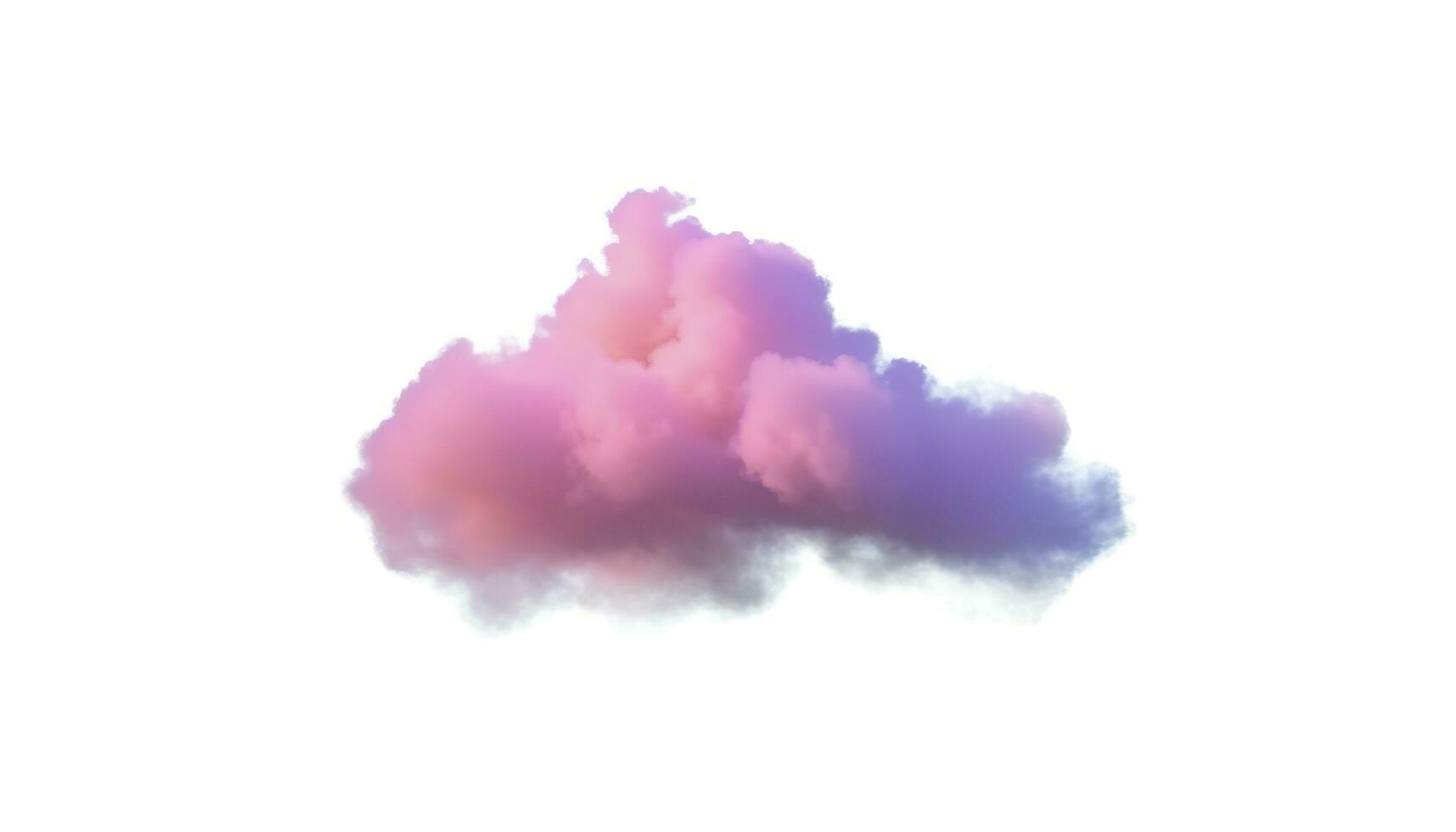 3d renderizar, brilhando colorida suave nuvem isolado em branco fundo. fofo cumulus atmosfera fenômeno. realista céu grampo arte elemento, gerar ai foto