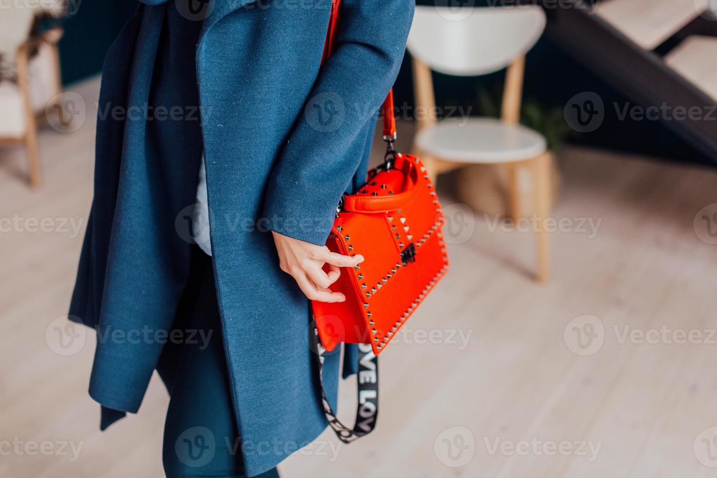 lindas bolsas complementam o estilo de uma garota lindamente vestida foto