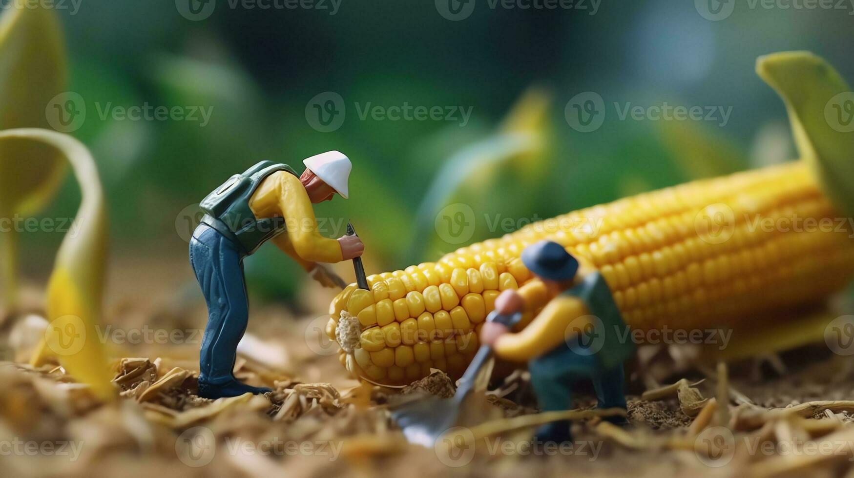 uma miniatura trabalhadores trabalhando em milho foto