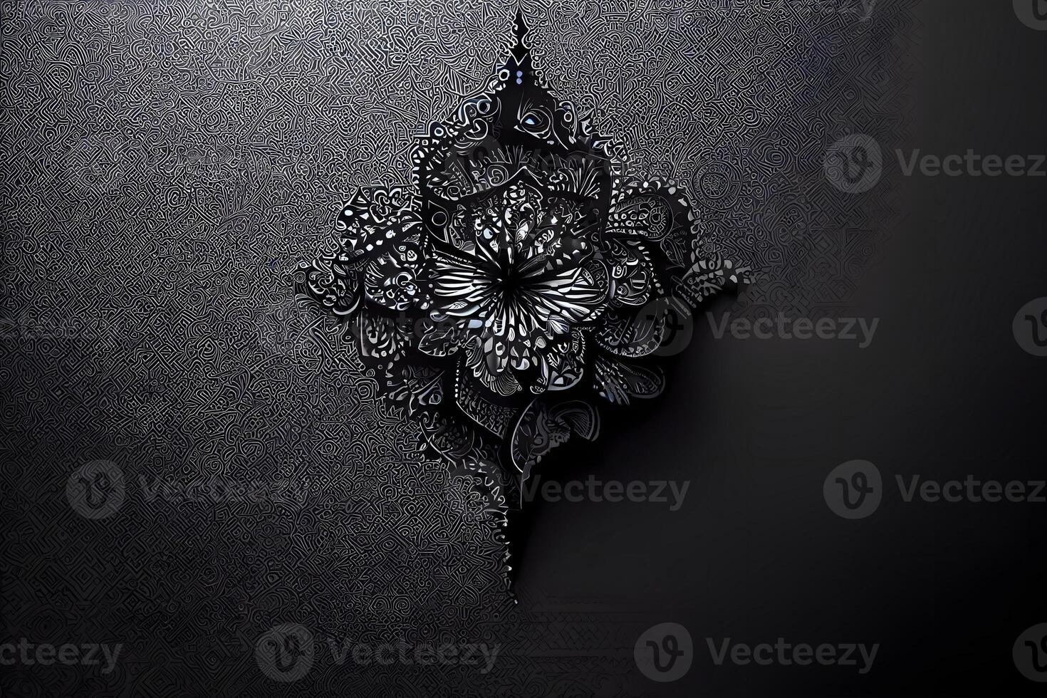 Preto ornamentado flor fundo e sombrio gótico papel de parede, neural rede gerado arte foto