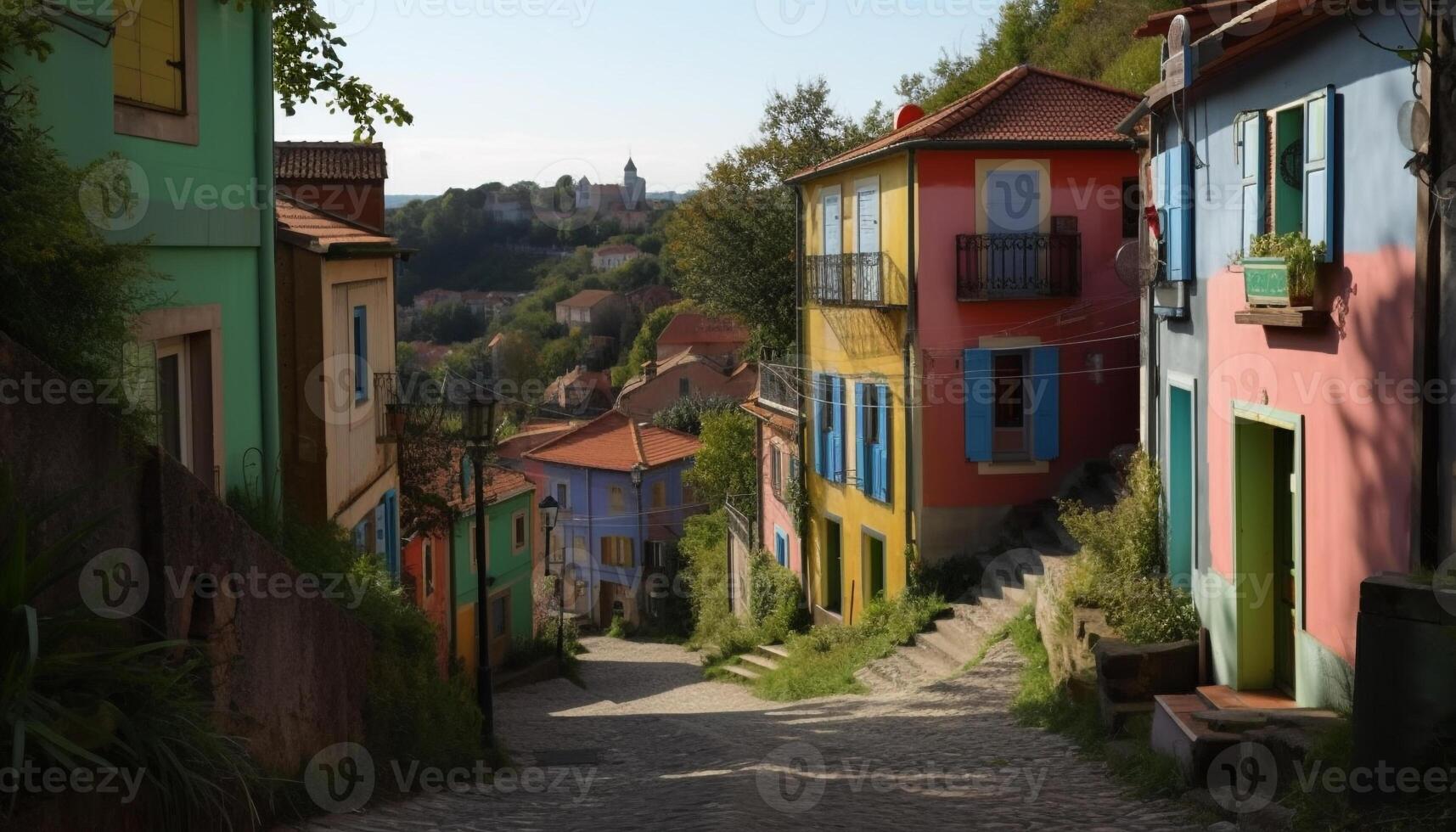 colorida velho Cidade telhados quadro, Armação deslumbrante Visualizações gerado de ai foto