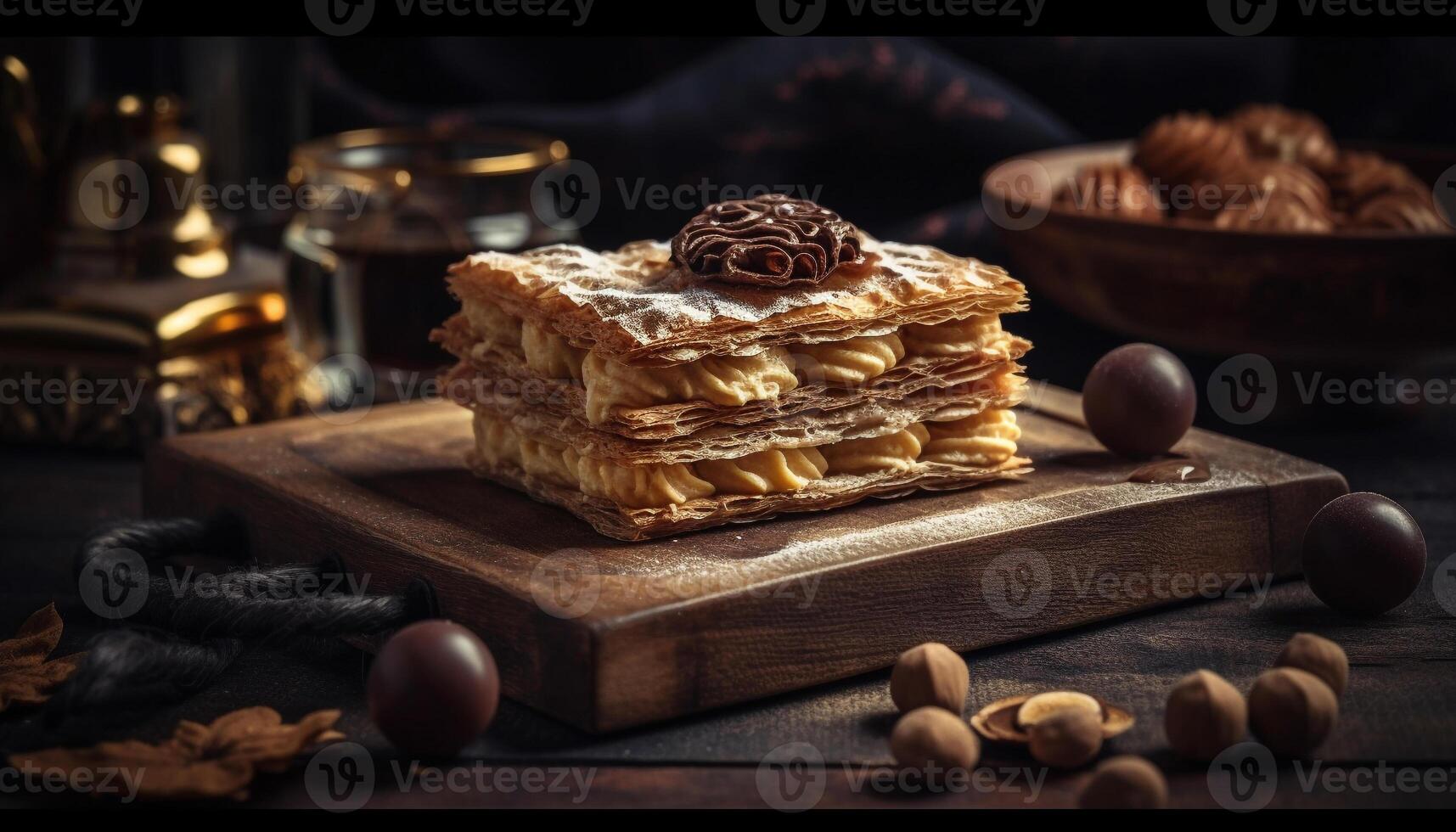 doce caseiro sobremesa cozido noz chocolate fatia gerado de ai foto