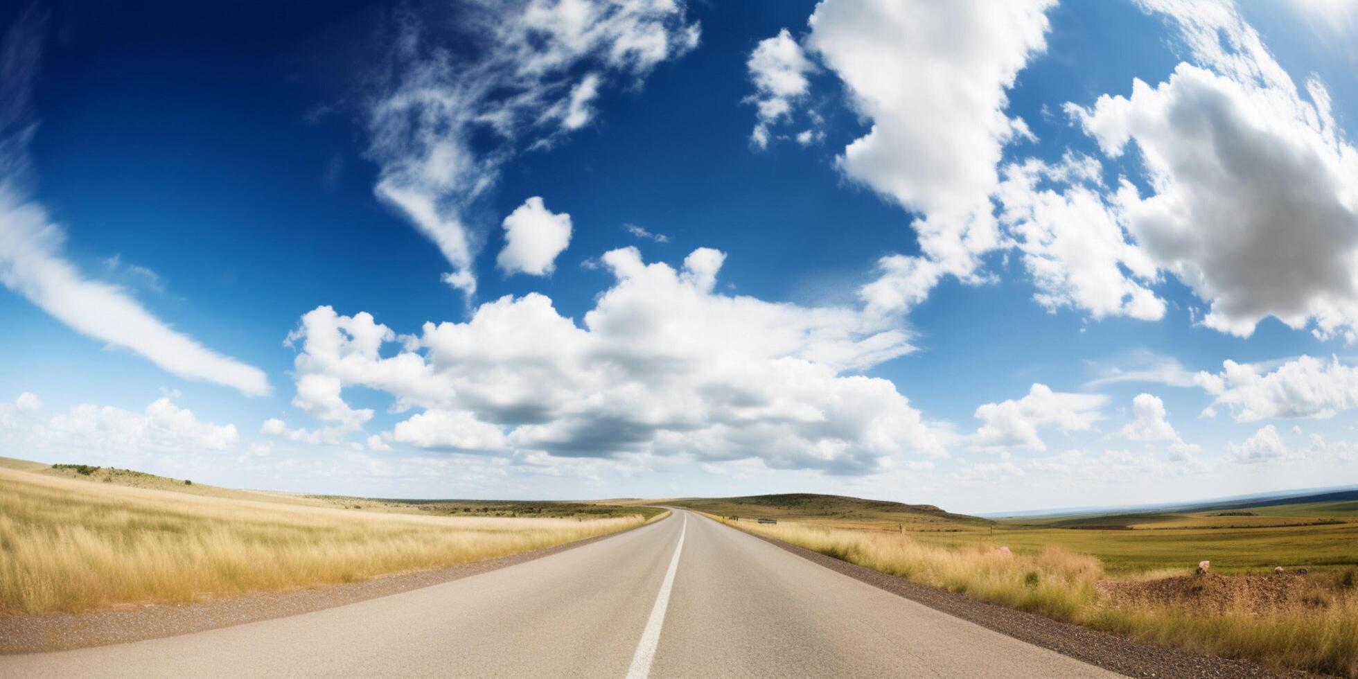 uma estrada com uma azul céu e nuvens ai gerado foto