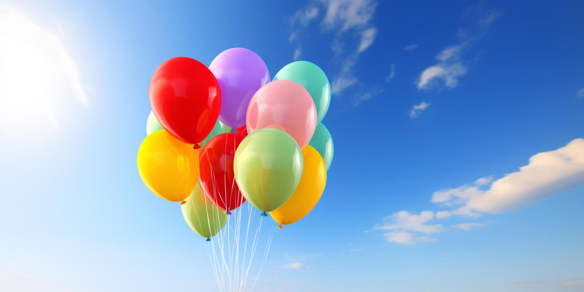 balões dentro a céu com azul céu fundo ai gerado foto