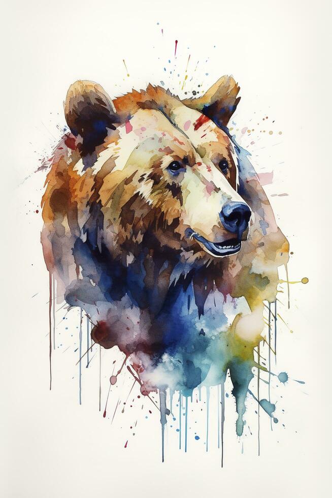 aguarela Urso pintura pintura estilizado pintura papel de parede minimalismo Castanho Urso panorama verão pedras, gerar ai foto