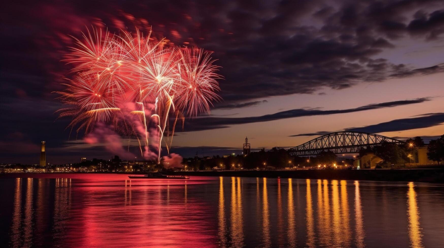 fogos de artifício em dia do Canadá ilustração ai generativo foto