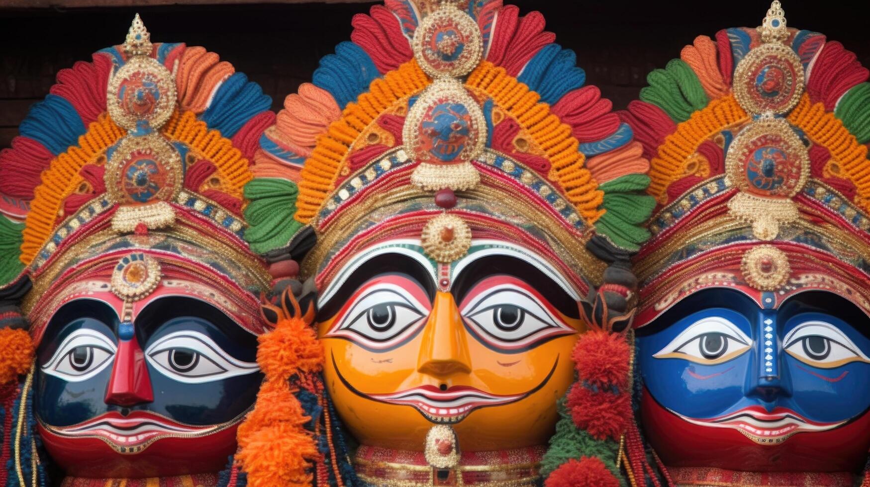 senhor jagannath, balabhadra e subhadra em anual Rathayatra ilustração ai generativo foto