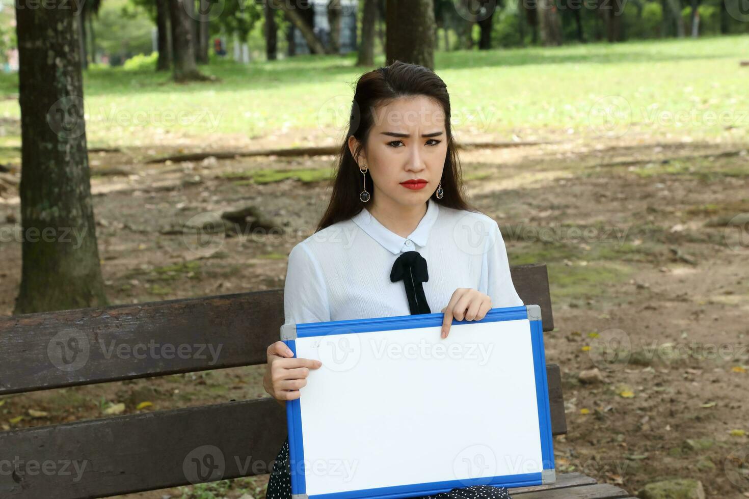 jovem ásia chinês mulher ao ar livre parque campus livro Arquivo pasta computador portátil computador telefone sentar ficar de pé estude misturar-se foto